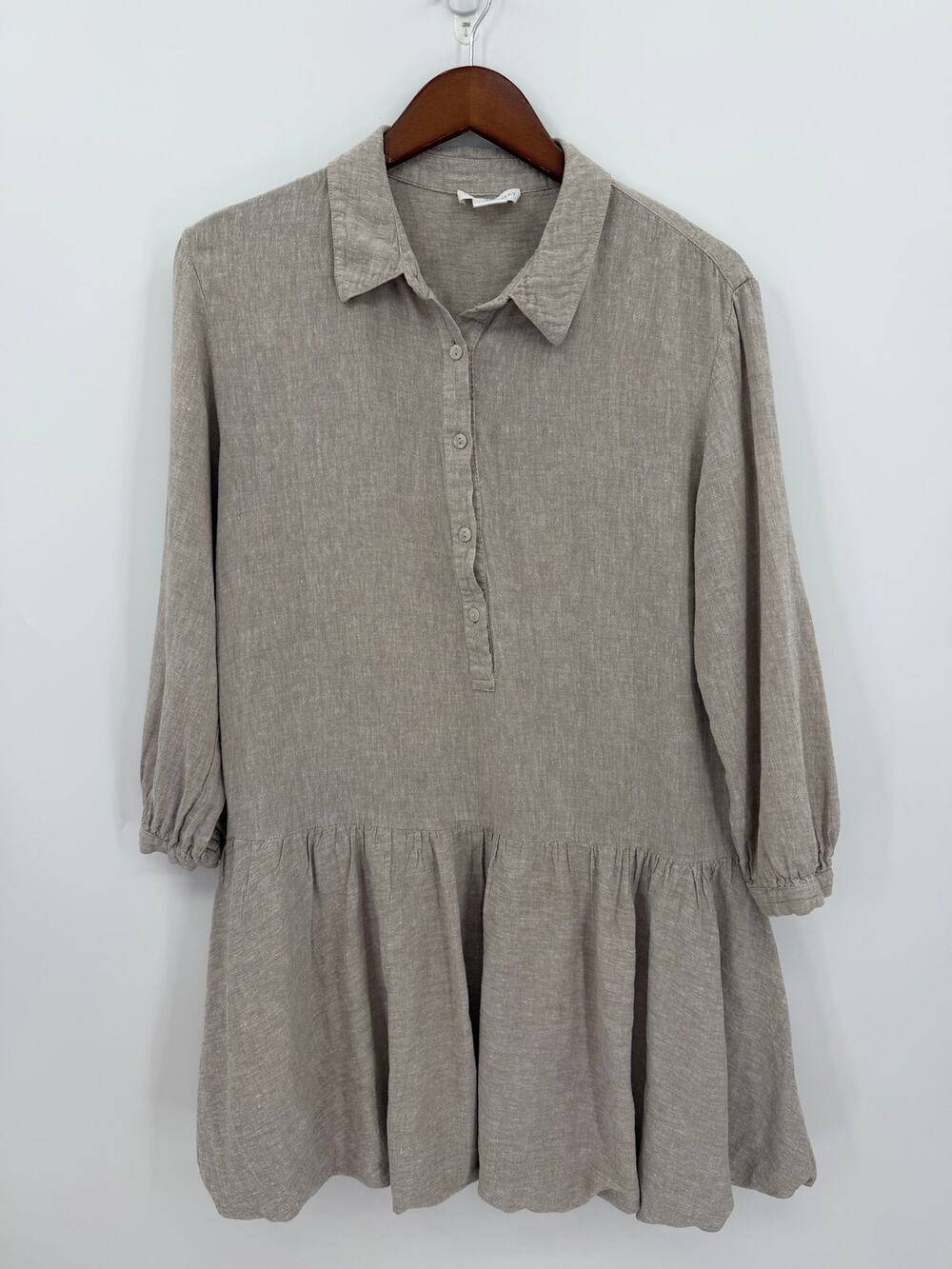 Cynthia Rowley Taupe Linen Blend Drop Waist Shirt Dress Neutral Coastal Medium